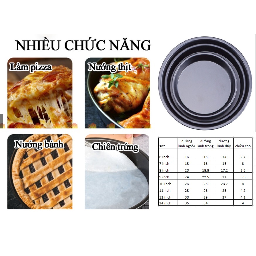 Khuôn làm bánh, khay tròn nướng thịt, pizza, trứng phủ chống dính, khay cho nồi chiên không dầu đủ size