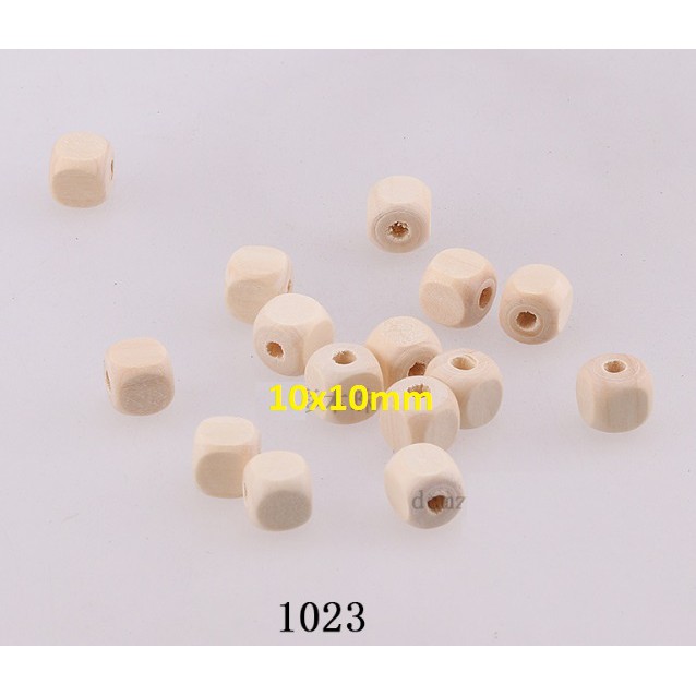 25/50/100gam hạt gỗ vuông màu kem size 8mm- 10mm làm đồ chơi, trang trí handmade