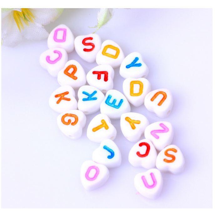 set 5/10/25GAM Hạt Chữ Cái trái tim nền trắng chữ đủ màu