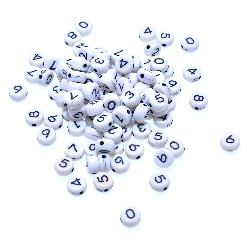 50gam hạt chữ cái , chữ số tròn dẹp đủ màu size 4x7mm, 6x10mm làm vòng hạt