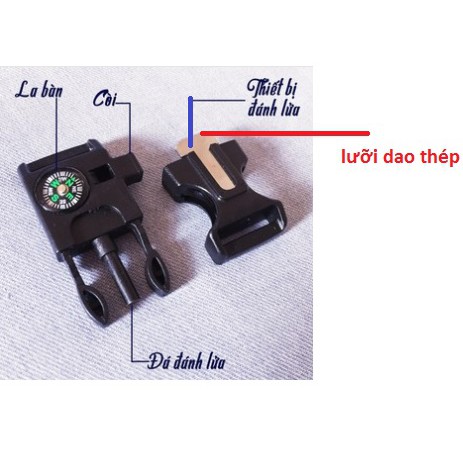 khóa paracord có còi, dao,la bàn & đánh lửa làm vòng tay sinh tồn