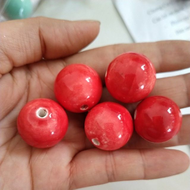 2viên đá gốm sứ đỏ cam 21mm