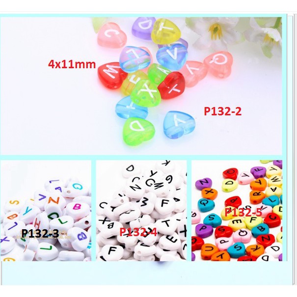 (P132-2/5) gói 10-50gam hạt chữ trái tim lớn 4x11mm loại tốt làm vòng tay