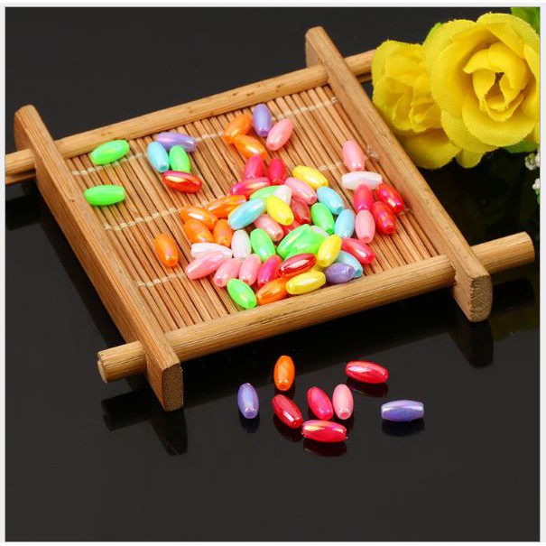 (P132-6/7) 25-100gam hạt bẹt, hạt cườm bầu dục bóng ánh cừ 4x8mm & 6x12mm