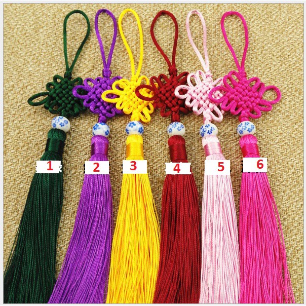 (P131A-5) dây treo tua rua kết đồng tâm ngọc bội treo xe hơi, trang trí phong thủy