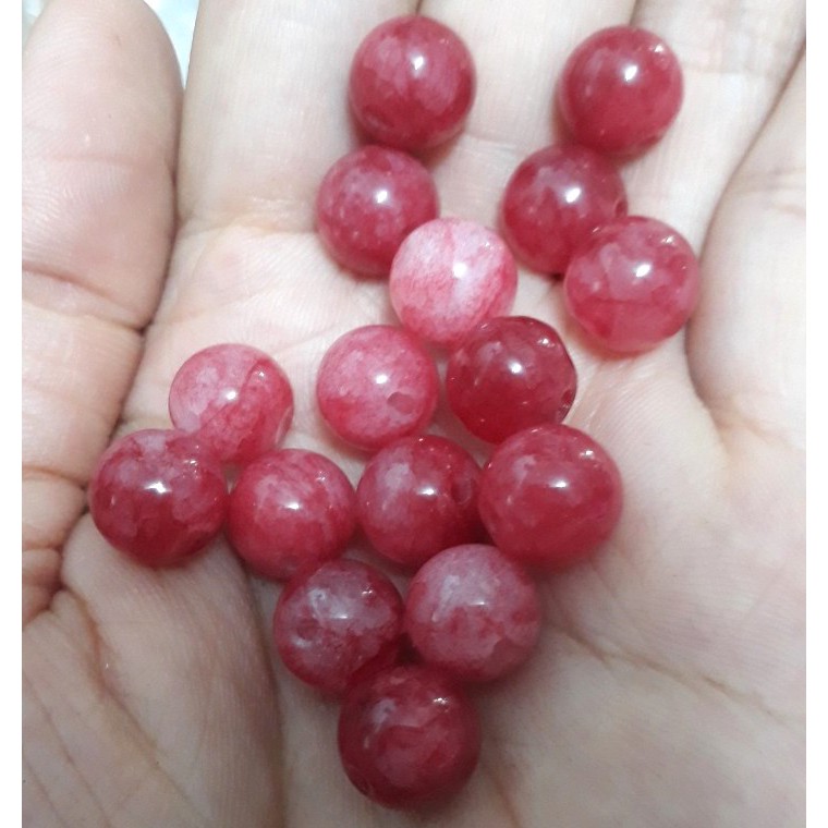 5 hạt đá thiên nhiên 10mm hồng trắng làm vòng tay