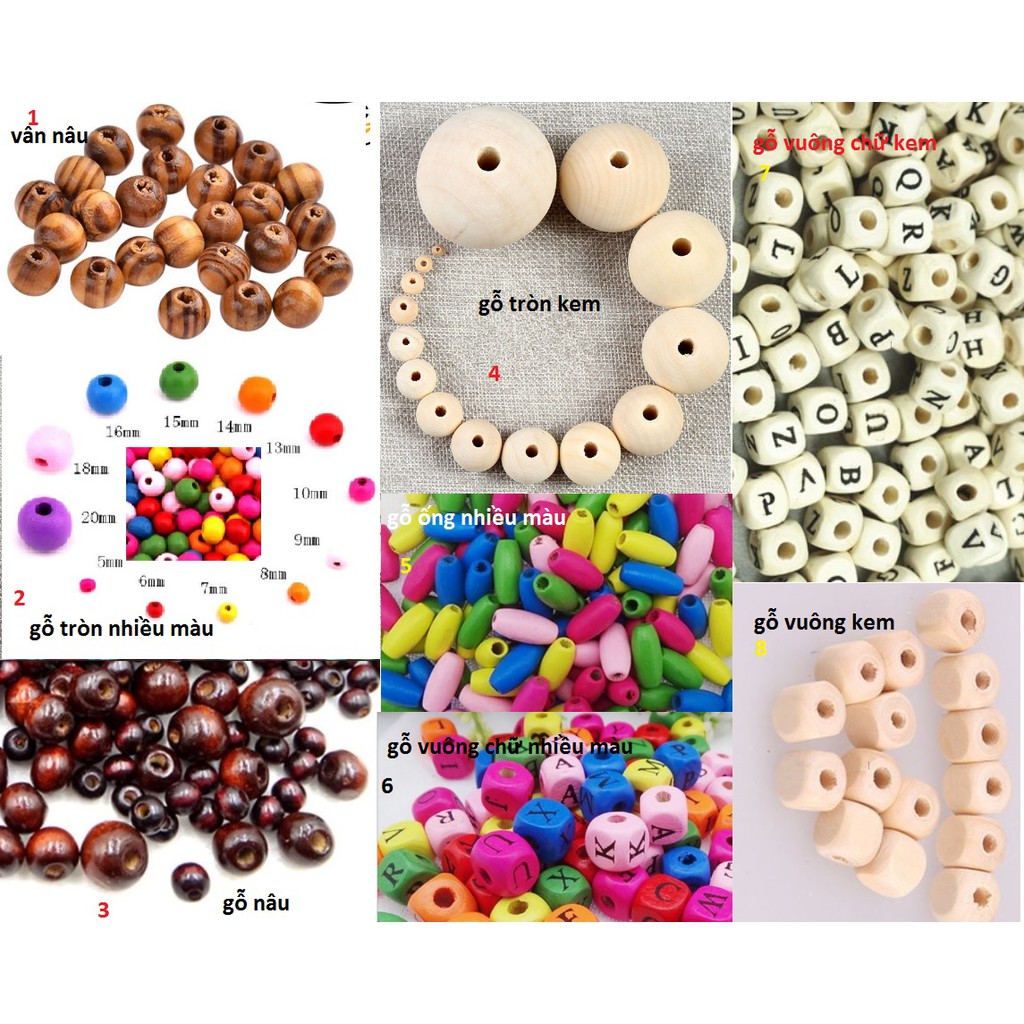 hạt gỗ các loại đủ size nhỏ 4mm-6mm-8mm-10mm-12mm-14mm gói từ 10gam