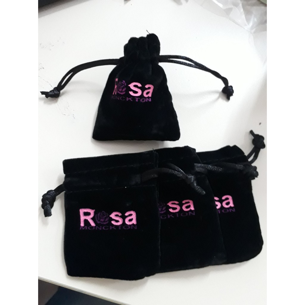 Gói 10 Túi nhung rút đựng trang sức in hoa hồng 6x8mm