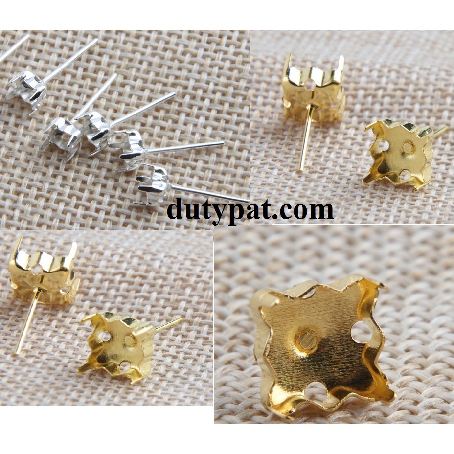 100 đôi móc hoa tai vuông sát tai nhiều size 4-5-6-8mm