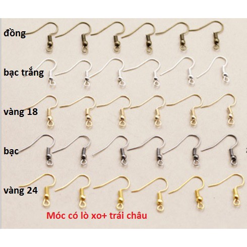 200 Móc Bông tai, khuyên tai lò xo ,trái châu (100 đôi)