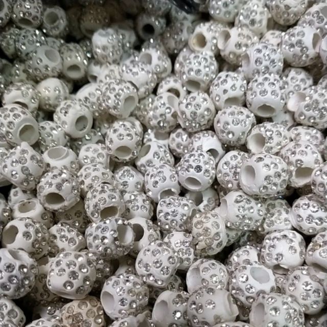 2-10viên charm gốm trắng 12mm lỗ xỏ 6mm dùng làm trang sức, mix vòng, trang trí thủ công
