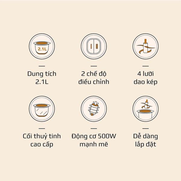 Máy Xay Thực Phẩm Đa Năng OLIVO FC21 - Dung Tích 2.1L - Công Suất 500W - Thương Hiệu Mỹ