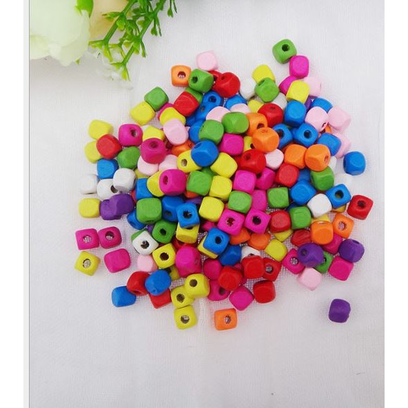 50/100gam hạt gỗ vuông nhiều màu size 8& 10mm đồ chơi, trang trí handmade