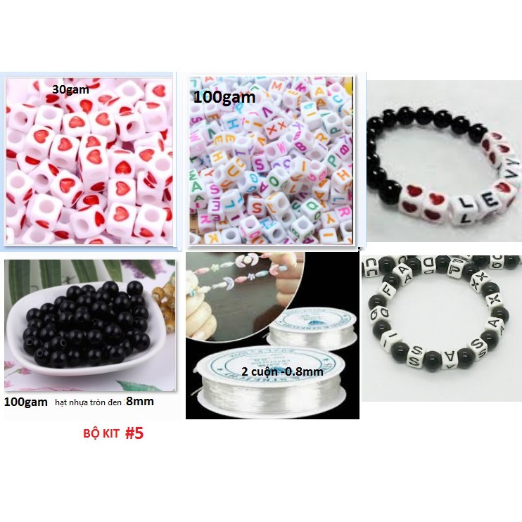 combo 230gam hạt chữ nhựa, dây thun làm 20 vòng tay -Số 5