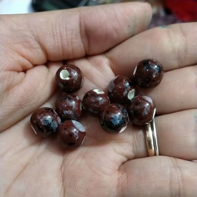 10 viên gốm sứ nâu in hoa văn 10mm