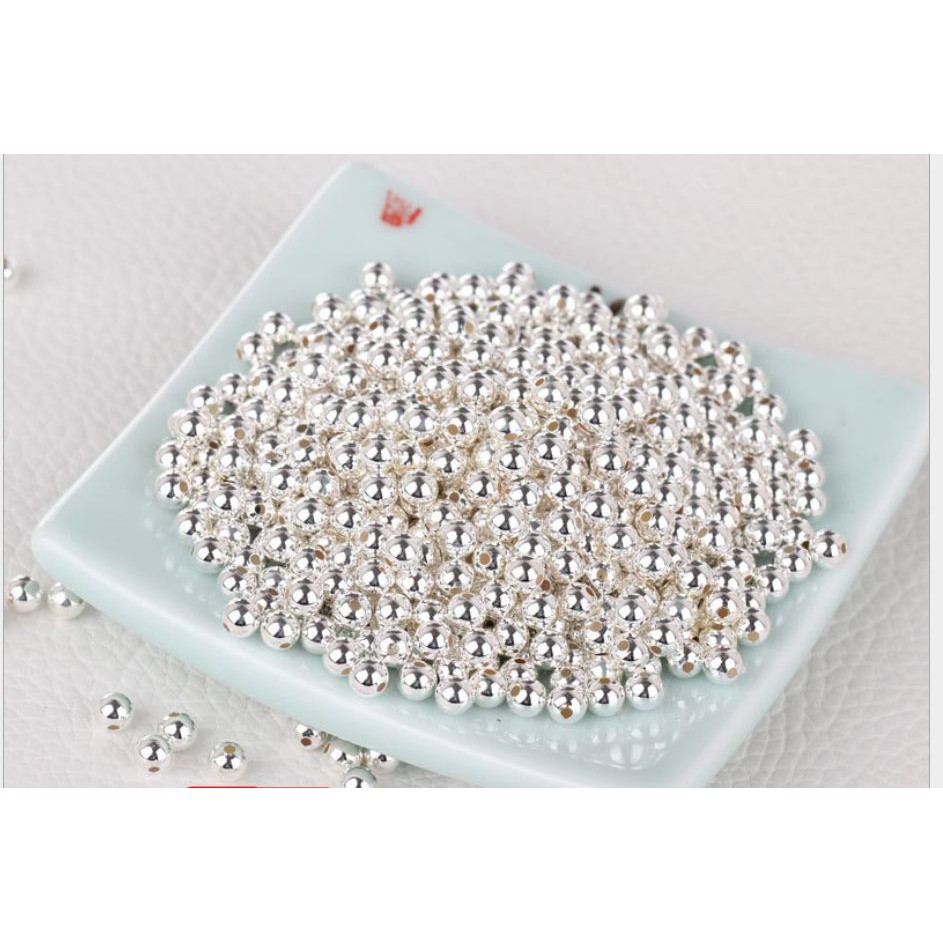 5-10 viên bi bạc 925 size 3.5mm lỗ nhỏ 1mm & lỗ lớn 1.5mm