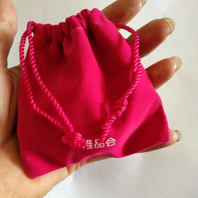 10 Túi rút mini vải nhung hồng tươi 9x9cm