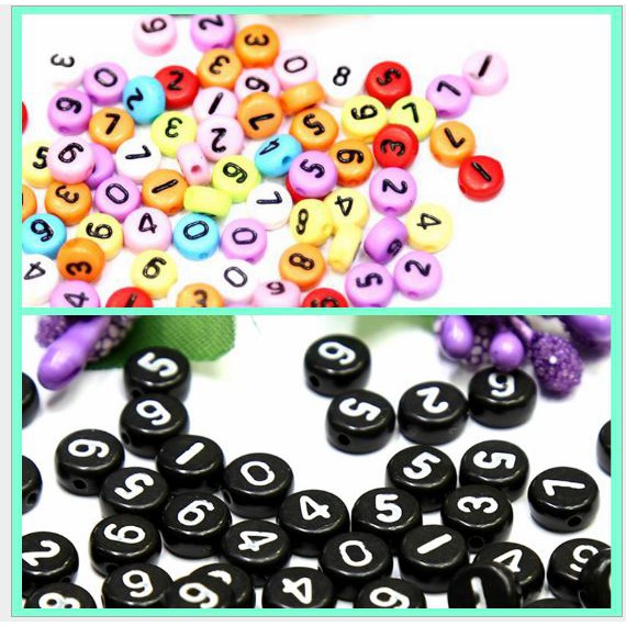 set 5-25gam Hạt Chữ số tròn nhiều màu 4x7mm