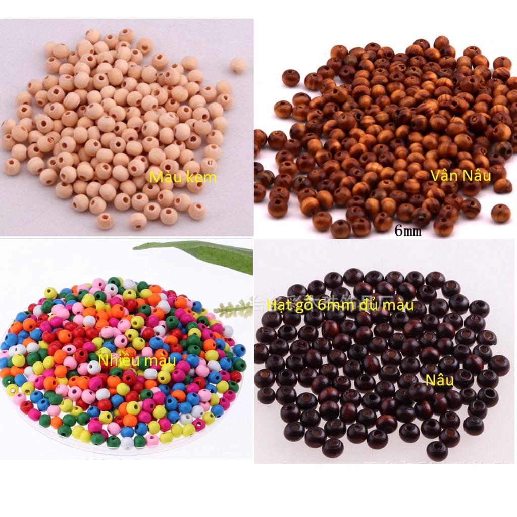 16-120 hạt gỗ 4mm-6mm-8mm-10mm (5gam) làm vòng trang trí handmade DIY, dụng cụ học tập, đồ chơi,đan vòng dreamcatcher