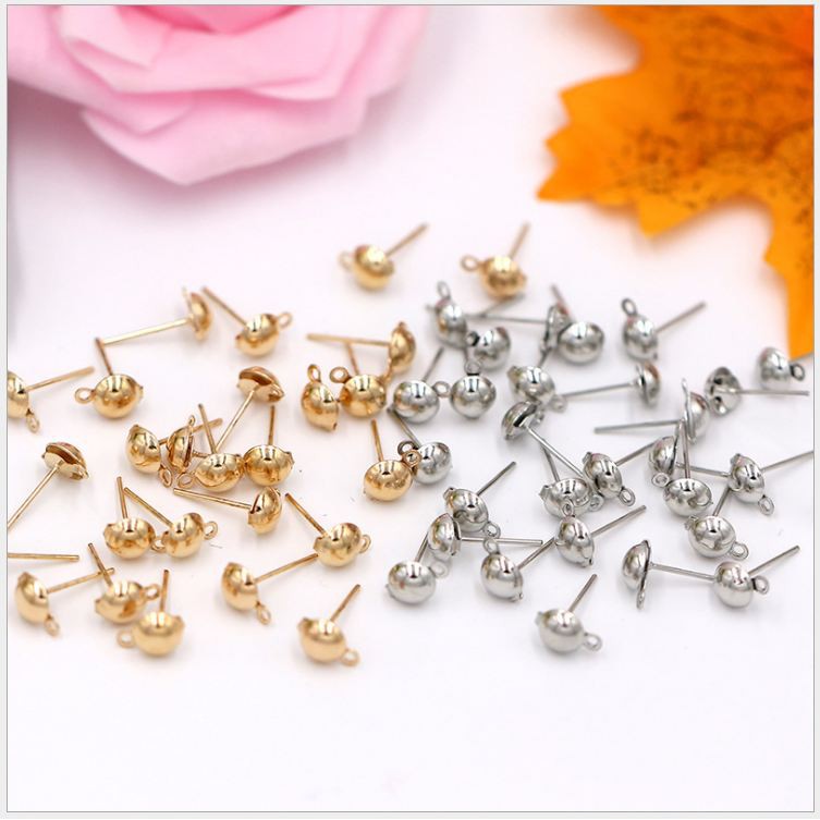 10 chốt hoa tai sát đầu tròn hình cây NẤM có móc đủ size (gồm đuôi) - nguyên liệu làm hoa tai