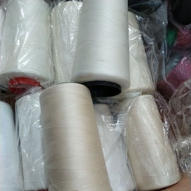 Thanh lý cuộn chỉ cotton trắng & kem 5000m