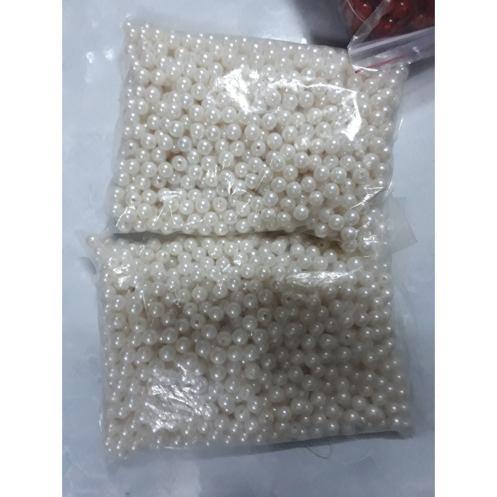 500gam Hạt ngọc trai nhựa 6-8-10mm không lỗ, có lỗ  -gói 0.5kg
