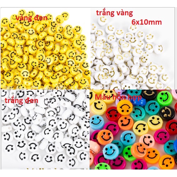 10 hạt mặt cười các loại xỏ làm vòng hạt các loại đẹp in nổi 5x10mm