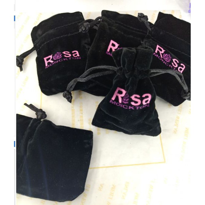 Gói 10 Túi nhung rút đựng trang sức in hoa hồng 6x8mm