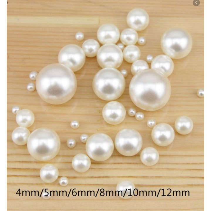 25gam Hạt Bẹt, Hạt Ngọc Trai Nhựa Không Lỗ 4mm, 5mm, 6mm, 8mm, 10mm