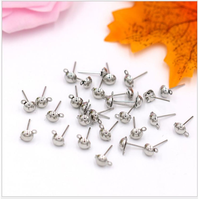 10 chốt hoa tai sát đầu tròn hình cây NẤM có móc đủ size (gồm đuôi) - nguyên liệu làm hoa tai