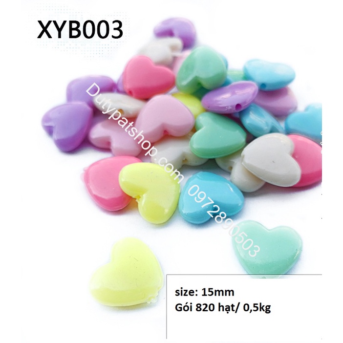 50-100gam Hạt trái tim, mặt cười các kiểu loai có lỗ xỏ dây dùng làm vòng hạt,cột tóc, đồ chơi, làm thủ công... (p225)
