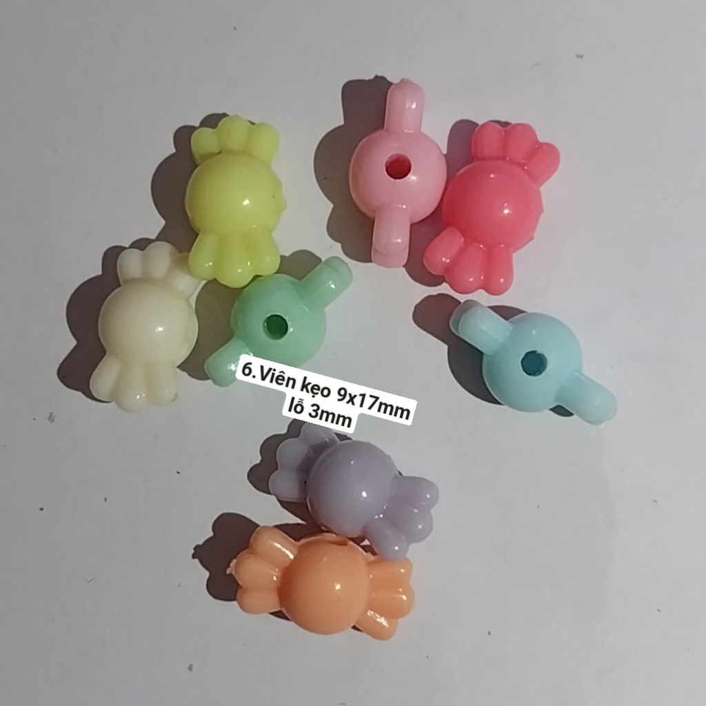 10g hạt nhựa các loại  có lỗ xỏ dùng trang trí handmade
