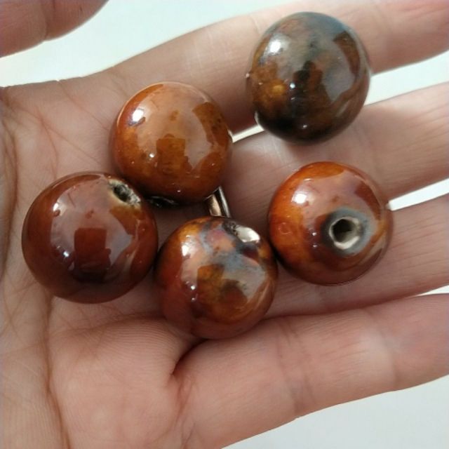 5viên đá gốm sứ tròn nâu vân 18mm