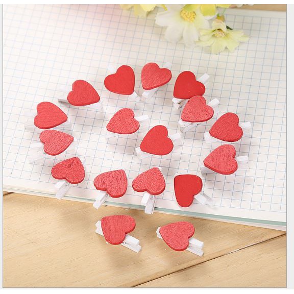 10 kẹp gỗ trái tim đỏ 25mm (P125-10)