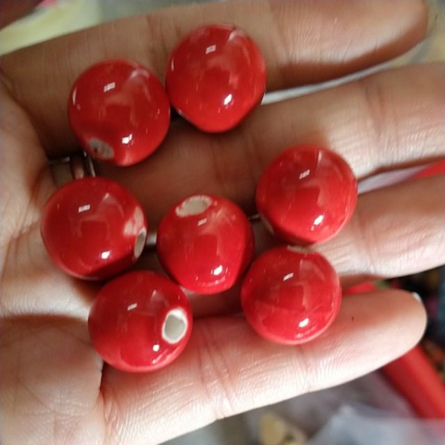 5 viên đá gốm sứ tròn cam đỏ 14mm