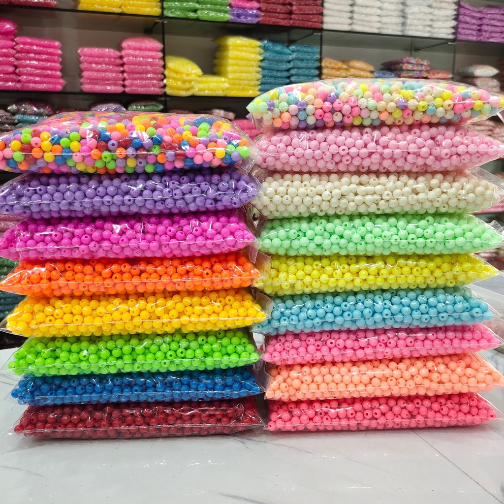 100gam hạt nhựa tròn nhiều màu pastel 4mm- 6mm 8mm 10mm 12mm 14mm 16mm 18mm 20mm