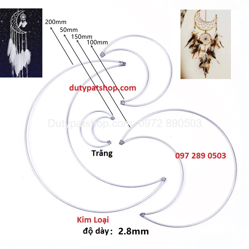 Vòng khung mặt trăng khuyết làm dreamcatcher