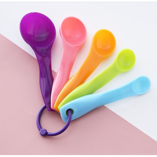 Bộ 5 Muỗng Đong Gia Vị - Bộ thìa đong, muỗng đong nhà bếp 5 món, thìa đo lường, định lượng bột, sữa,..bằng nhựa p191-50