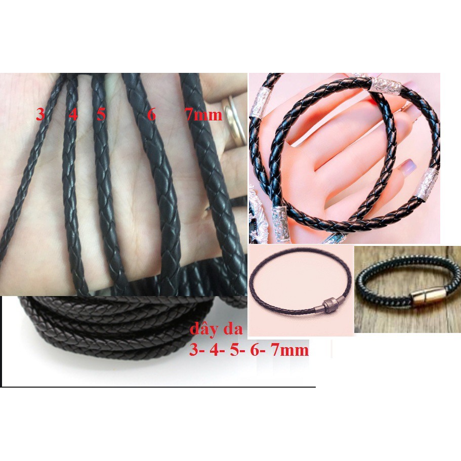 10m dây da tròn đen làm vòng size 3-4-5-6-7mm