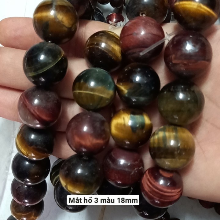 3viên mắt hổ 3 màu có lỗ xỏ từ 1mm đến 1,5mm size 8mm 10mm 12mm 18mm