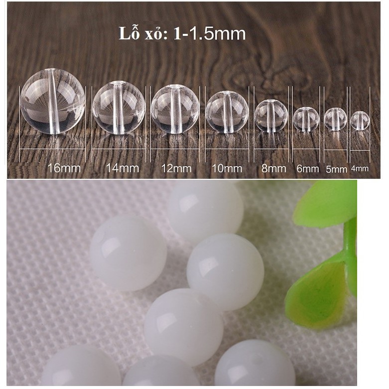 25 -100gam Hạt đá thủy tinh màu trắng gạo đủ size 6-8-10-12mm (màu 17)