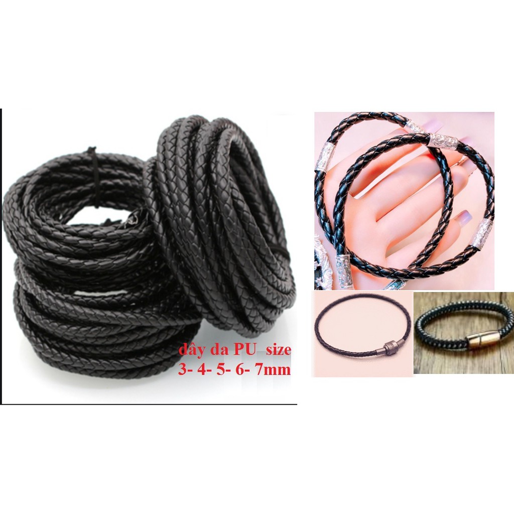2met dây da Đen/ Nâu tròn làm vòng nhiều size 3-4-5-6-7mm