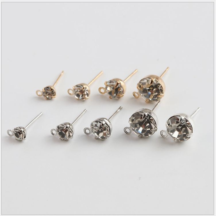 10 chốt làm hoa tai đinh đá có móc treo size 4-5-6-8mm