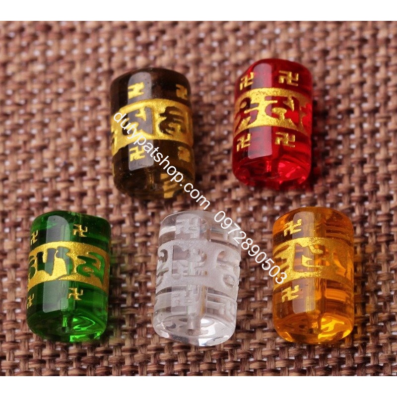 (Giá sĩ) 25-100viên (1dây) lu thống 8x12mm, 10x14mm, 12x16mm, đá tròn 6-8-10 in chú đại bi nhiều màu làm vòng phong thủy
