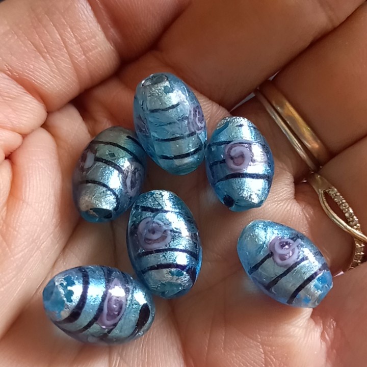 2-10 viên lu thống ,charm thủy tinh 11x17mm in hoa văn lỗ xỏ 2mm làm vòng handmade