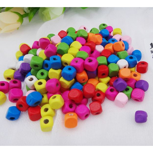 50/100gam hạt gỗ vuông nhiều màu size 8& 10mm đồ chơi, trang trí handmade