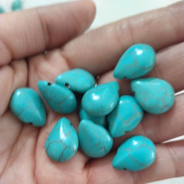 5viên ngọc lam turquoise giọt nước lỗ ngang 12x16mm