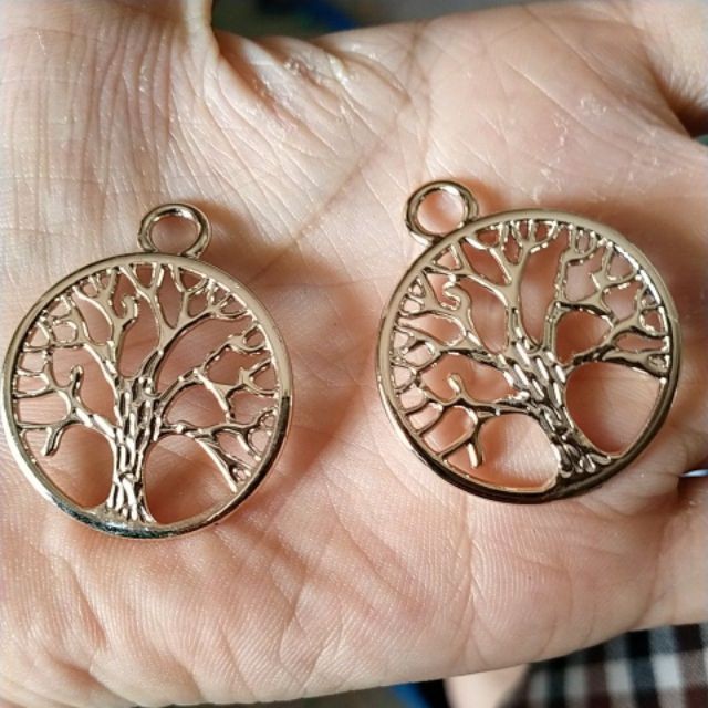 mặt kim loại cây tree of life 30mm vàng nhạt