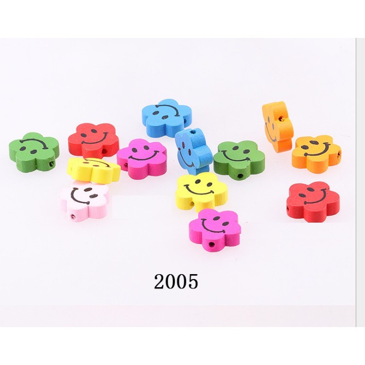 10 hạt hoa gỗ nhiều kiểu để chọn làm đồ chơi, trang sức, trang trí DIY -mã 2001-2007