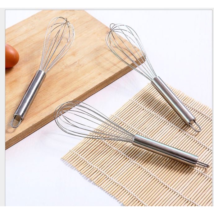 Dụng cụ đánh trứng cầm tay, Cây phới lồng tròn đánh trứng, khuấy trộn bột, đánh bông kem bơ làm bánh  thép không gỉ inox